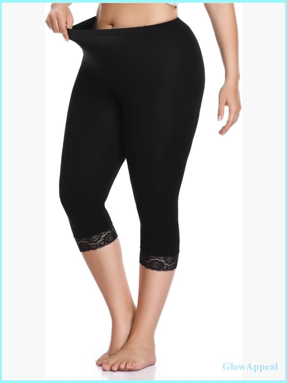 Plus Size Lace Trim Capri Leggings Stretch Crop Yoga Tights Pants